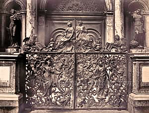 campanile bell tower saint mark venice italy bronze doors of Antonio Galli in 1870