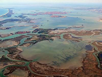 Aerial view of Venice italy and its lagoon