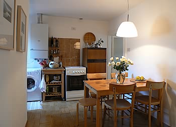 The kitchen view from the flat entrance