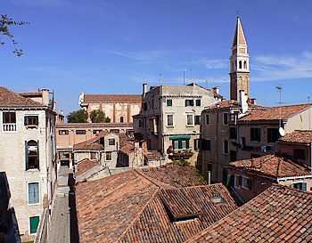 Down to the left the Salizada and the church of San Francisco de la Vigna venice italy castello