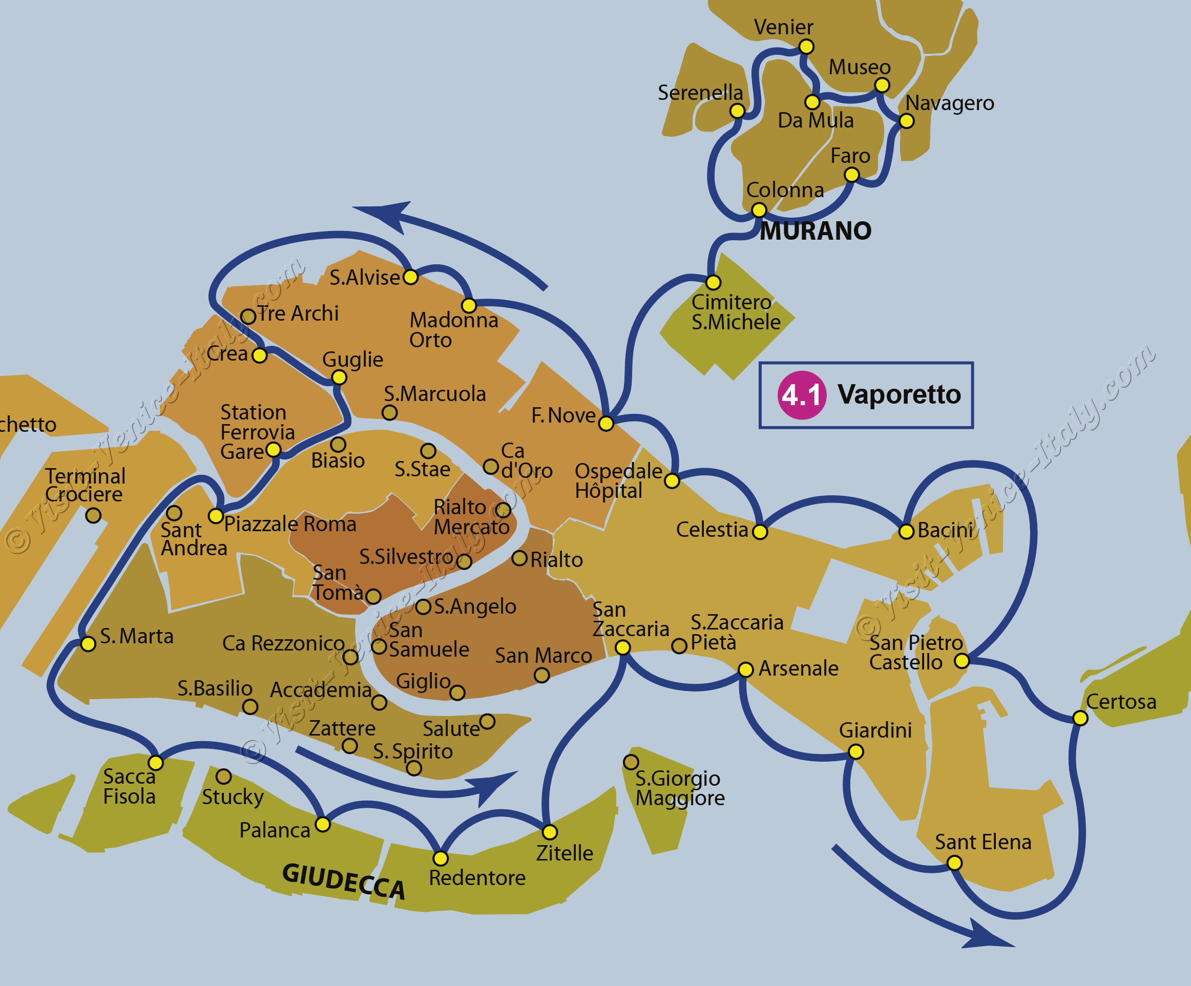 Venice vaporetto Line 1 ACTV - info on ticket prices, timetables