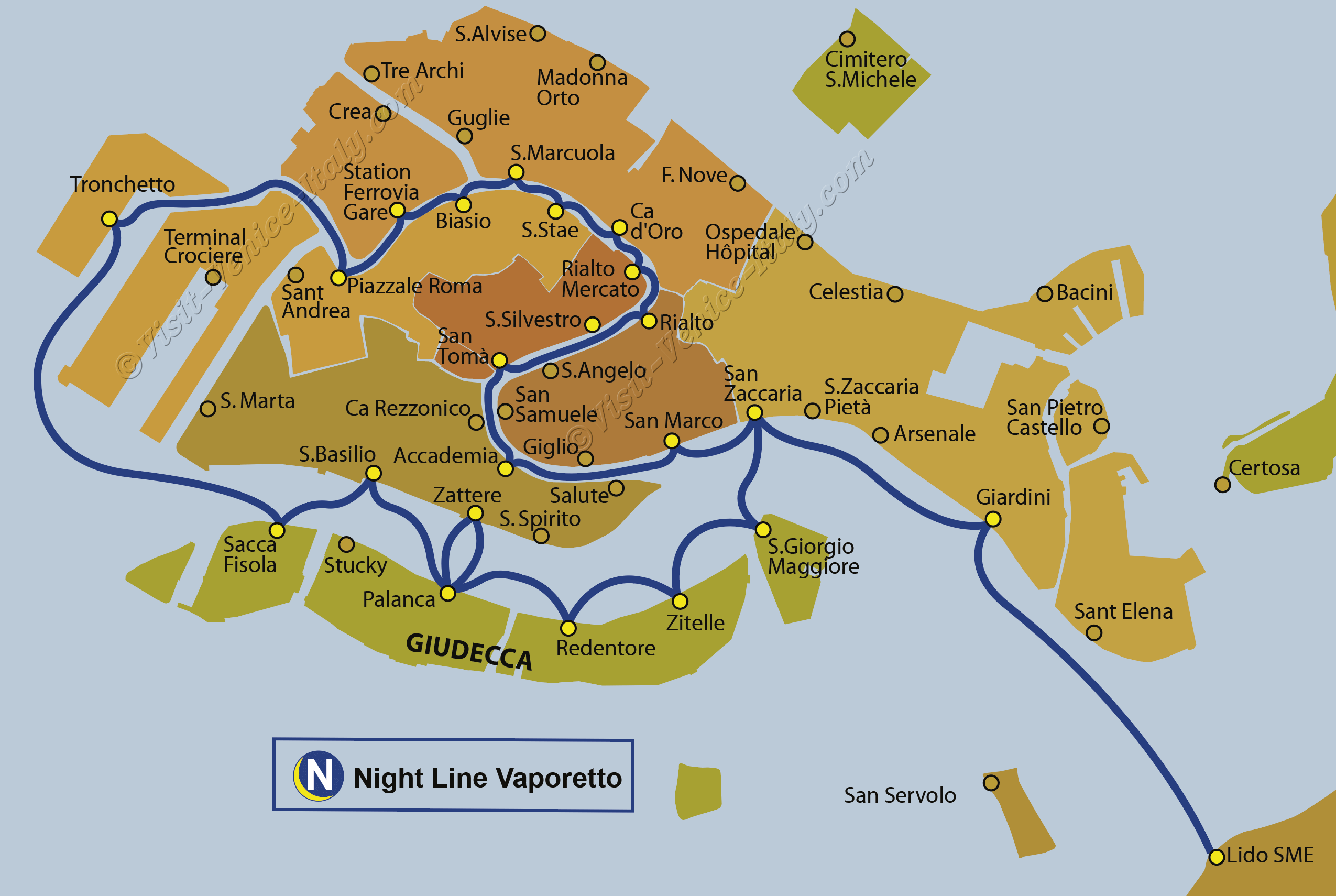 Venice Water Taxi Map Transport Vaporetto Waterbus Bus Lines Maps Venice Italy